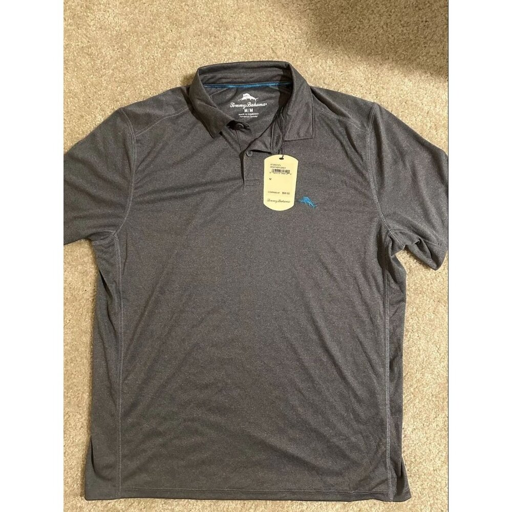 Tommy Bahama Men's Polo Shirt Heather Grey Polyester UPF 30 $99.50 Size Medium